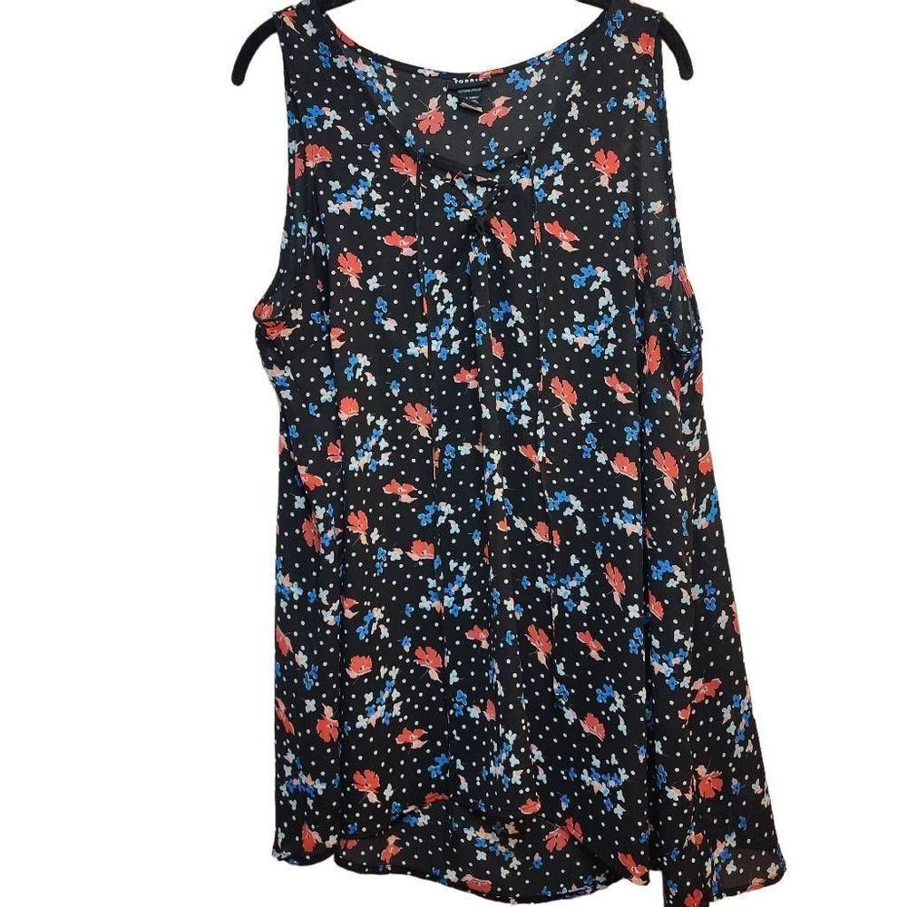 Torrid Womens Black Red Sleeveless Tie Front Floral Polka Dot Tank Blouse Size 2